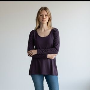 J. Crew Womens 100%Cotton Purple Top Sz Small Long-Sleeve Silky Scoop Neckline